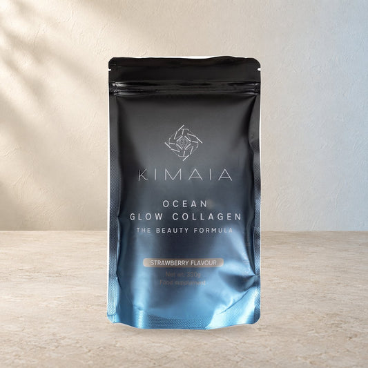 KIMAIA Ocean Glow Collagen (abonnement) — productdetail op een lichte natuurlijke achtergrond