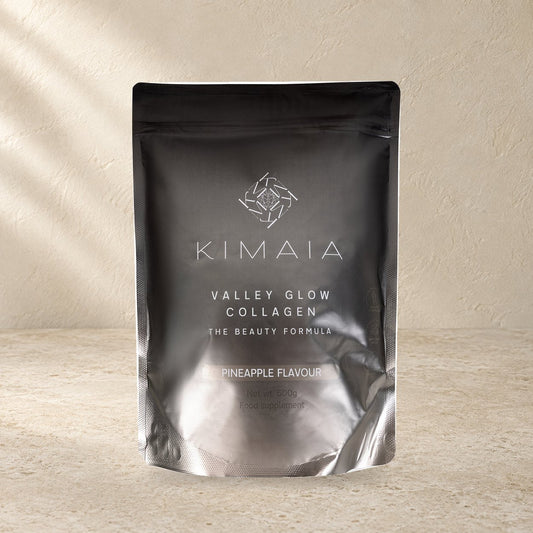 KIMAIA Valley Glow Collagen (abonnement) — productdetail op een lichte natuurlijke achtergrond